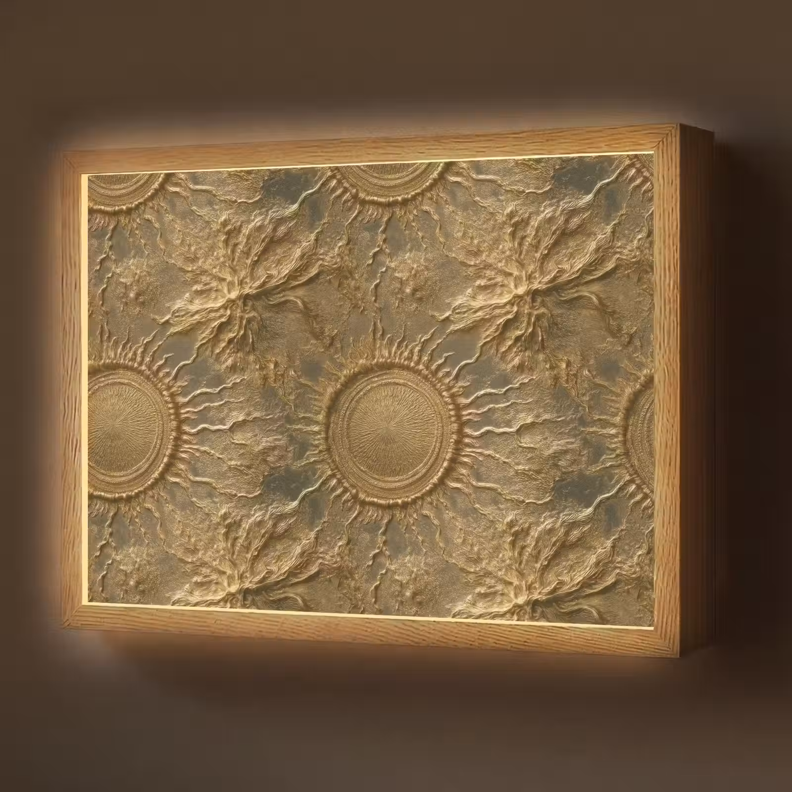 Lightbox - Wandlamp - Zon - Reliëf - Antiek - Goud — 1