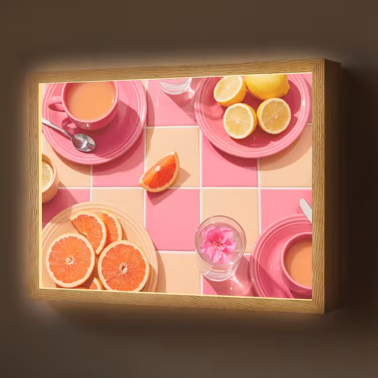 Lightbox - Wandlamp - Eten - Citrusvruchten - Stillevens - Roze - Oranje — 1