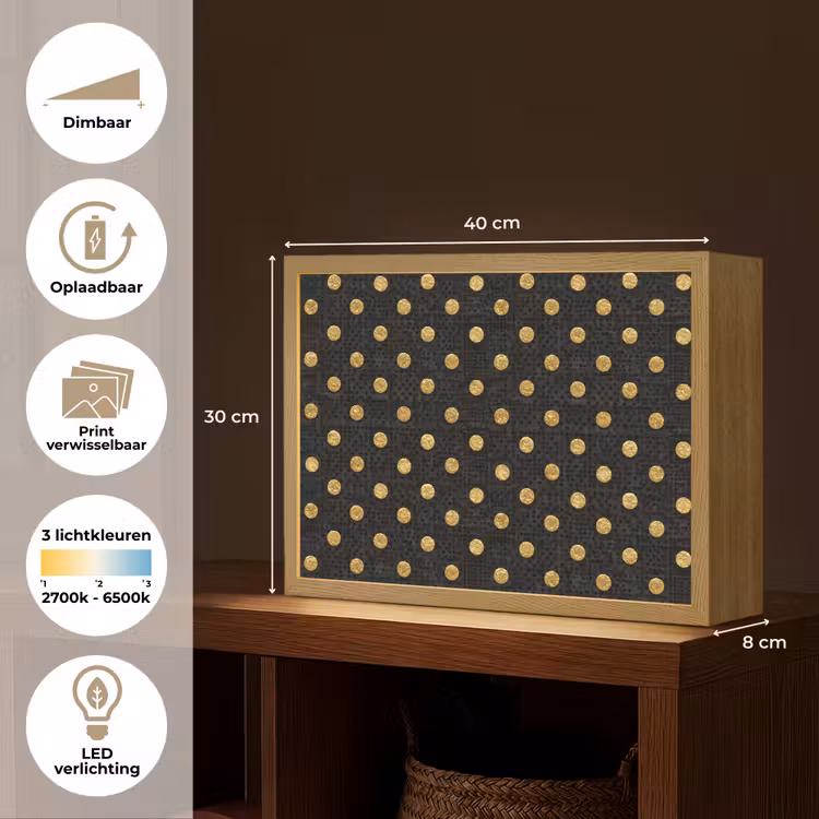 Lightbox - Wandlamp - Polka Dot - Stippen - Goud - Zwart — 10