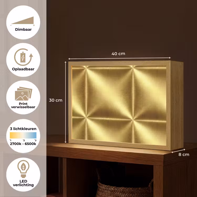 Lightbox - Wandlamp - Textuur - Geborsteld Goud - Industrieel - Metallic — 10
