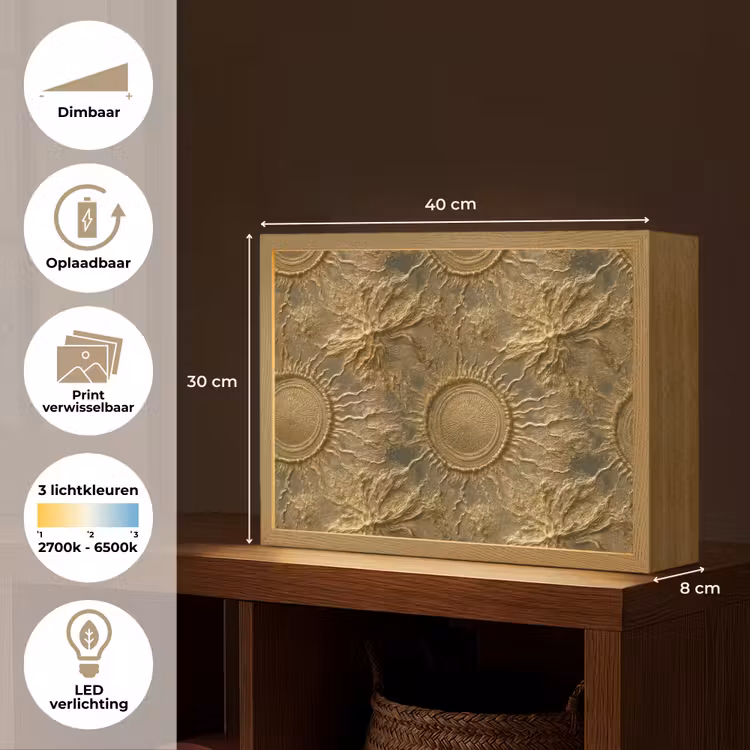 Lightbox - Wandlamp - Zon - Reliëf - Antiek - Goud — 10