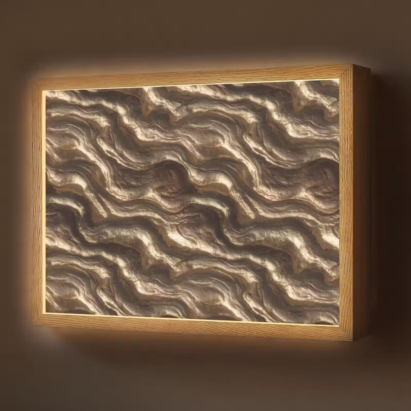 Lightbox - Wandlamp - Reliëf - Golven - Abstract - Bronsgoud — 1