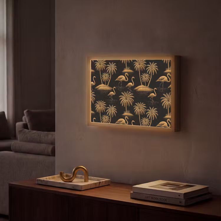 Lightbox - Wandlamp - Flamingo - Palmbomen - Tropisch - Goud - Zwart — 2