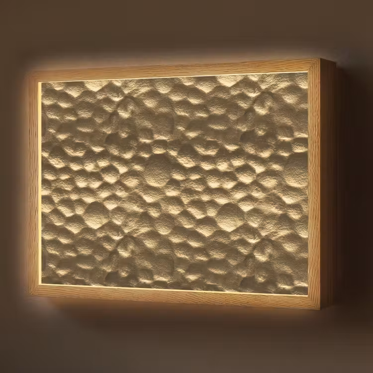 Lightbox - Wandlamp - Gehamerd - Reliëf - Textuur - Bronsgoud — 1