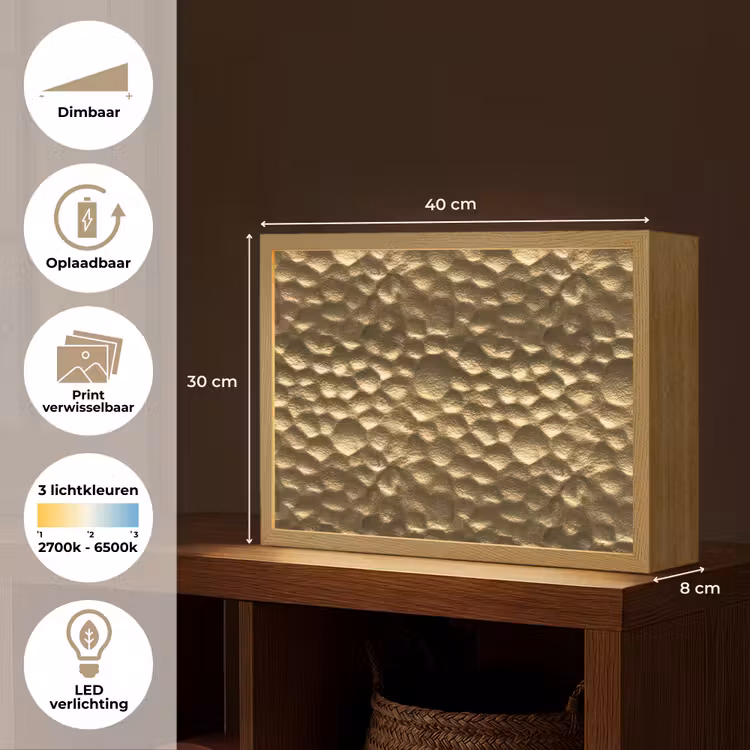 Lightbox - Wandlamp - Gehamerd - Reliëf - Textuur - Bronsgoud — 10