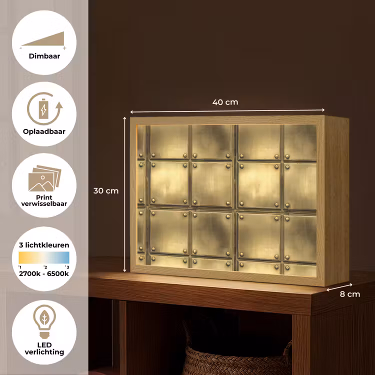 Lightbox - Wandlamp - Platen - Industrieel - Stoer - Goud — 10