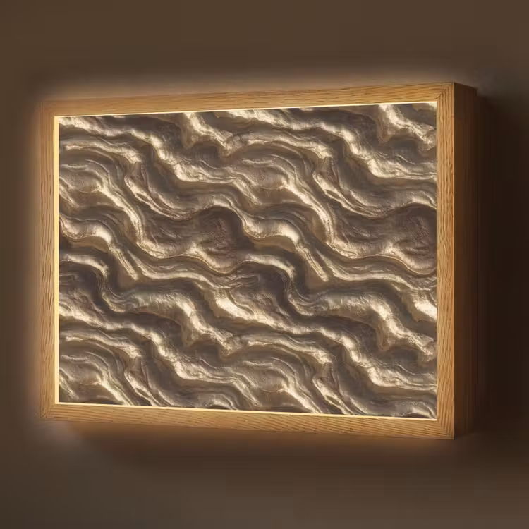 Lightbox - Wandlamp - Reliëf - Golven - Abstract - Bronsgoud — 1