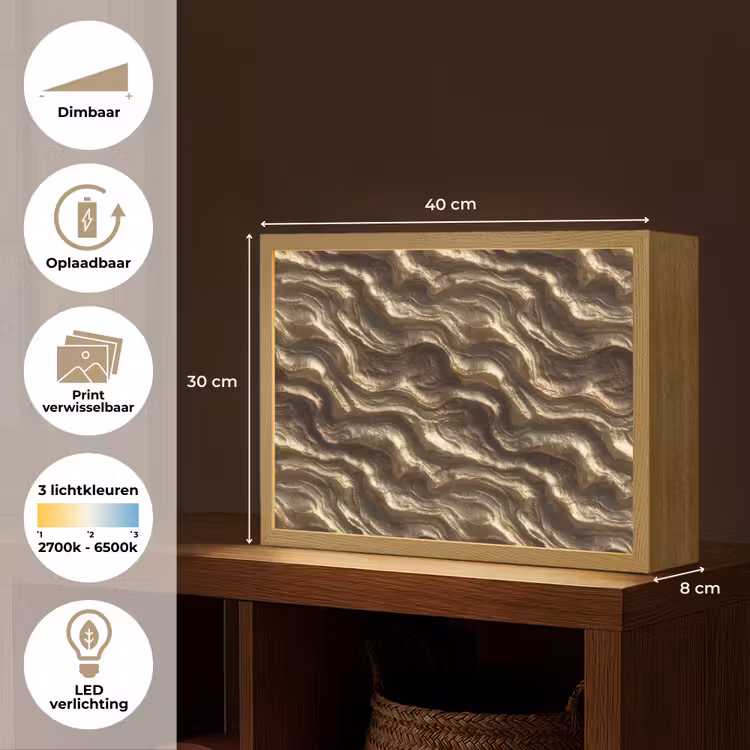 Lightbox - Wandlamp - Reliëf - Golven - Abstract - Bronsgoud — 10