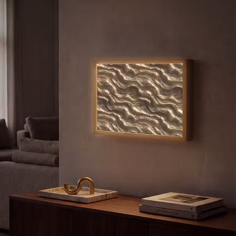 Lightbox - Wandlamp - Reliëf - Golven - Abstract - Bronsgoud — 2