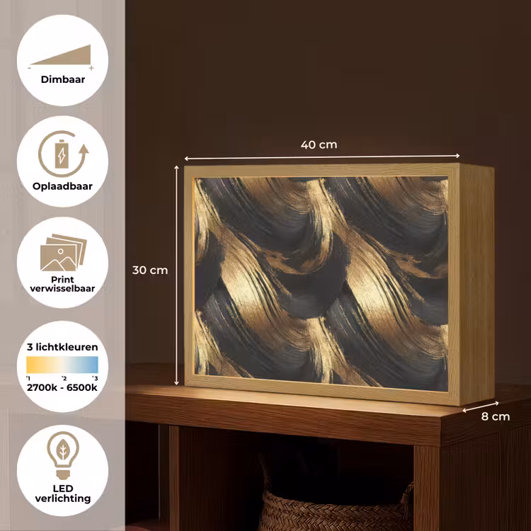 Lightbox - Wandlamp - Verfstreken - Abstract - Goud - Zwart — 10