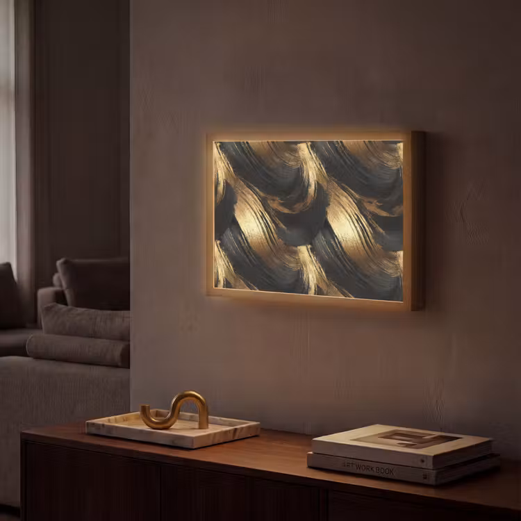 Lightbox - Wandlamp - Verfstreken - Abstract - Goud - Zwart — 2