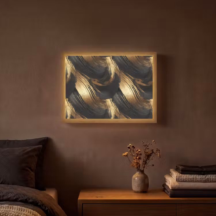 Lightbox - Wandlamp - Verfstreken - Abstract - Goud - Zwart — 3