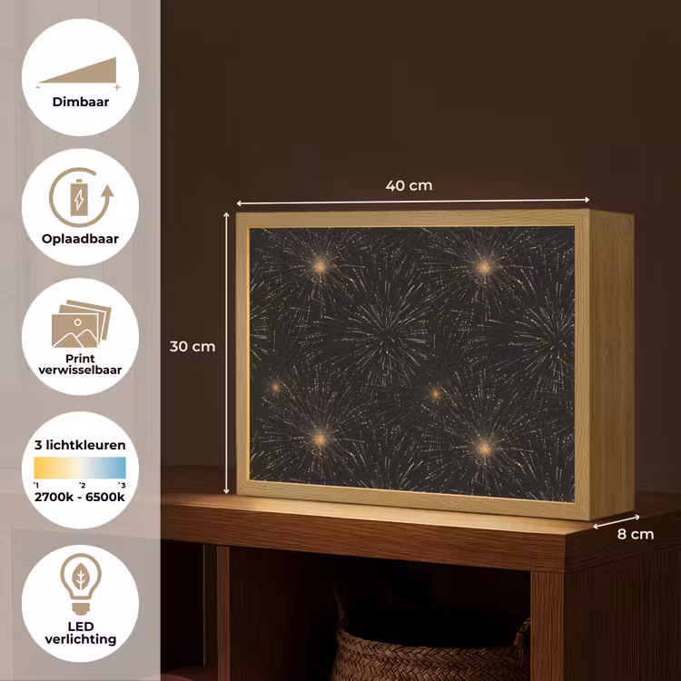 Lightbox - Wandlamp - Vuurwerk - Patroon - Feestelijk - Goud - Zwart — 10