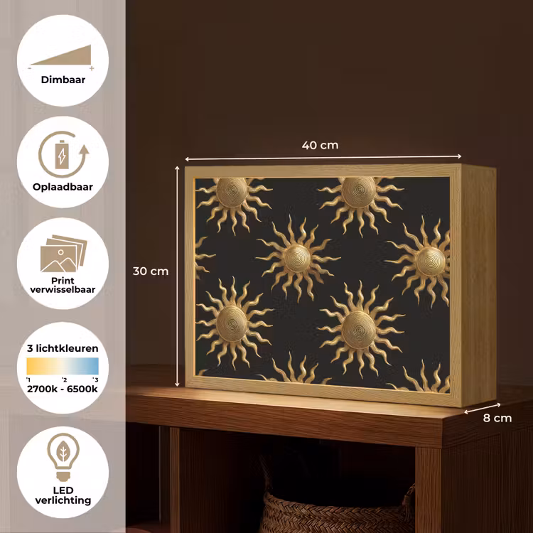 Lightbox - Wandlamp - Zon - Patroon - Luxe - Goud - Zwart — 10