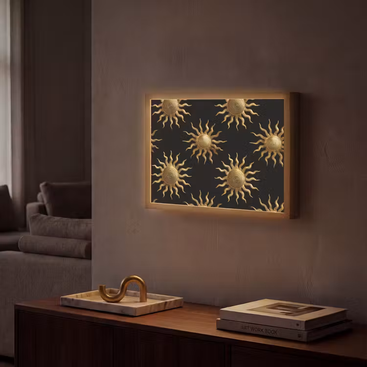 Lightbox - Wandlamp - Zon - Patroon - Luxe - Goud - Zwart — 2