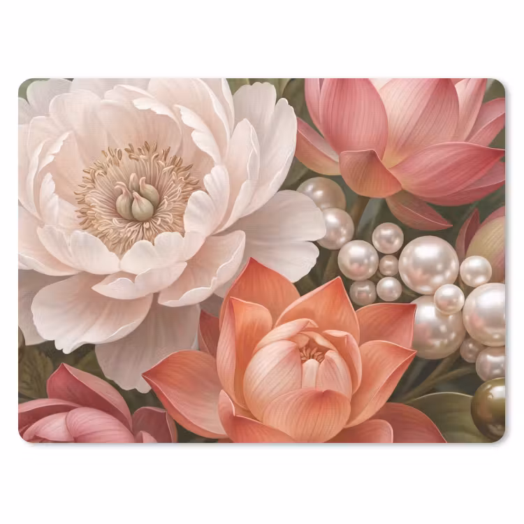 Muismat - Bloemen - Parels - Elegant - Roze - Wit — 1