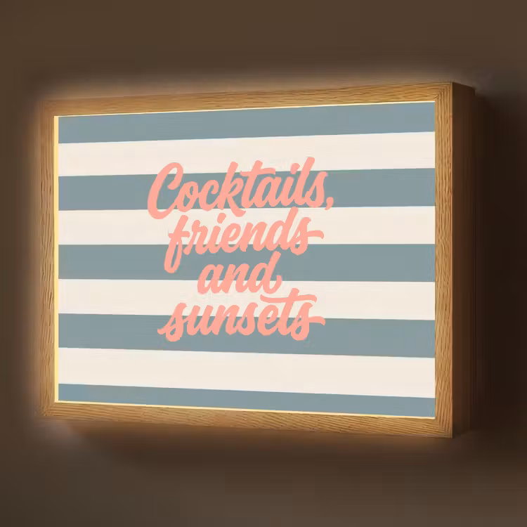 Lightbox - Wandlamp - Cocktails - Strepen - Blauw - Koraal — 1