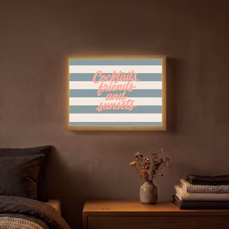 Lightbox - Wandlamp - Cocktails - Strepen - Blauw - Koraal — 3