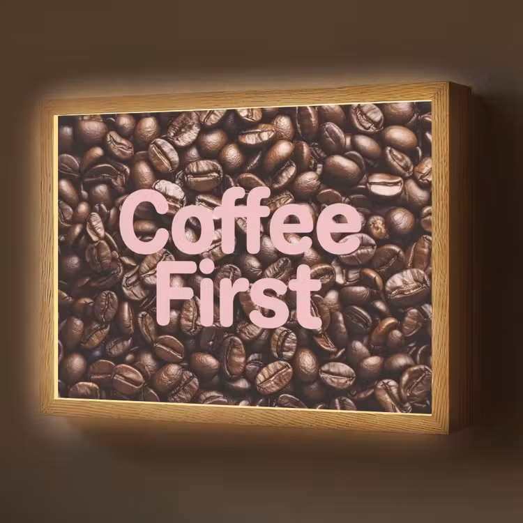 Lightbox - Wandlamp - Coffee First - Koffiebonen - Roze — 1
