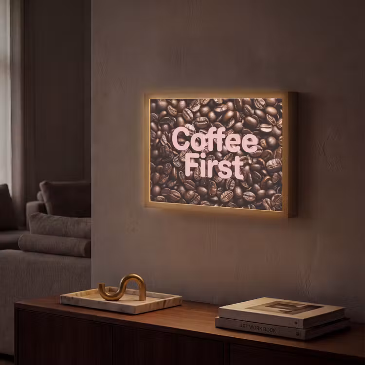 Lightbox - Wandlamp - Coffee First - Koffiebonen - Roze — 2