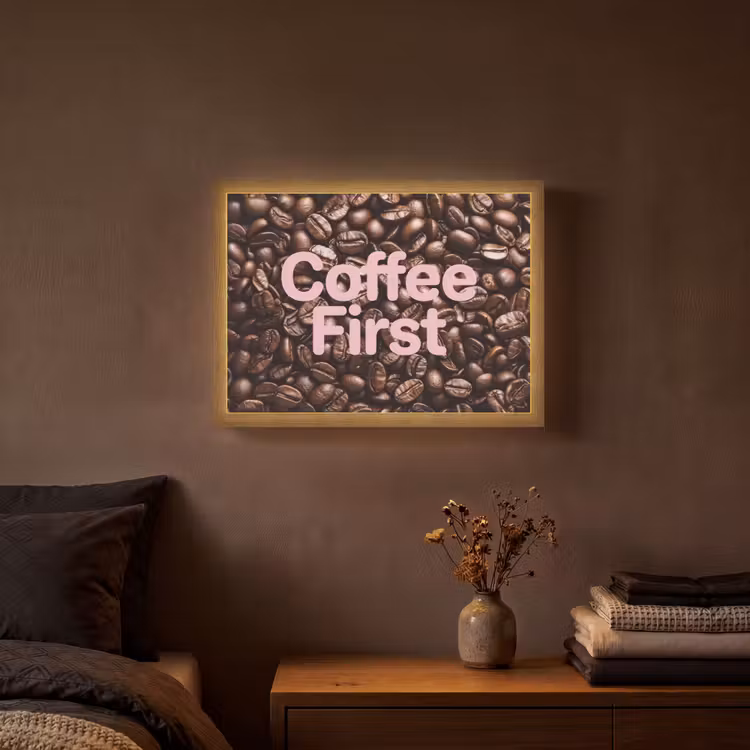 Lightbox - Wandlamp - Coffee First - Koffiebonen - Roze — 3