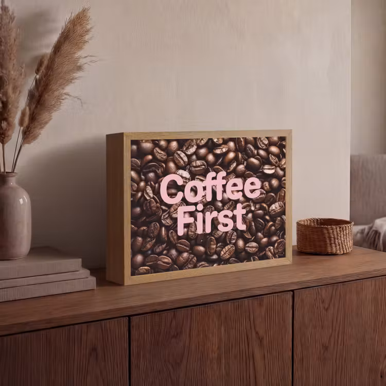 Lightbox - Wandlamp - Coffee First - Koffiebonen - Roze — 4
