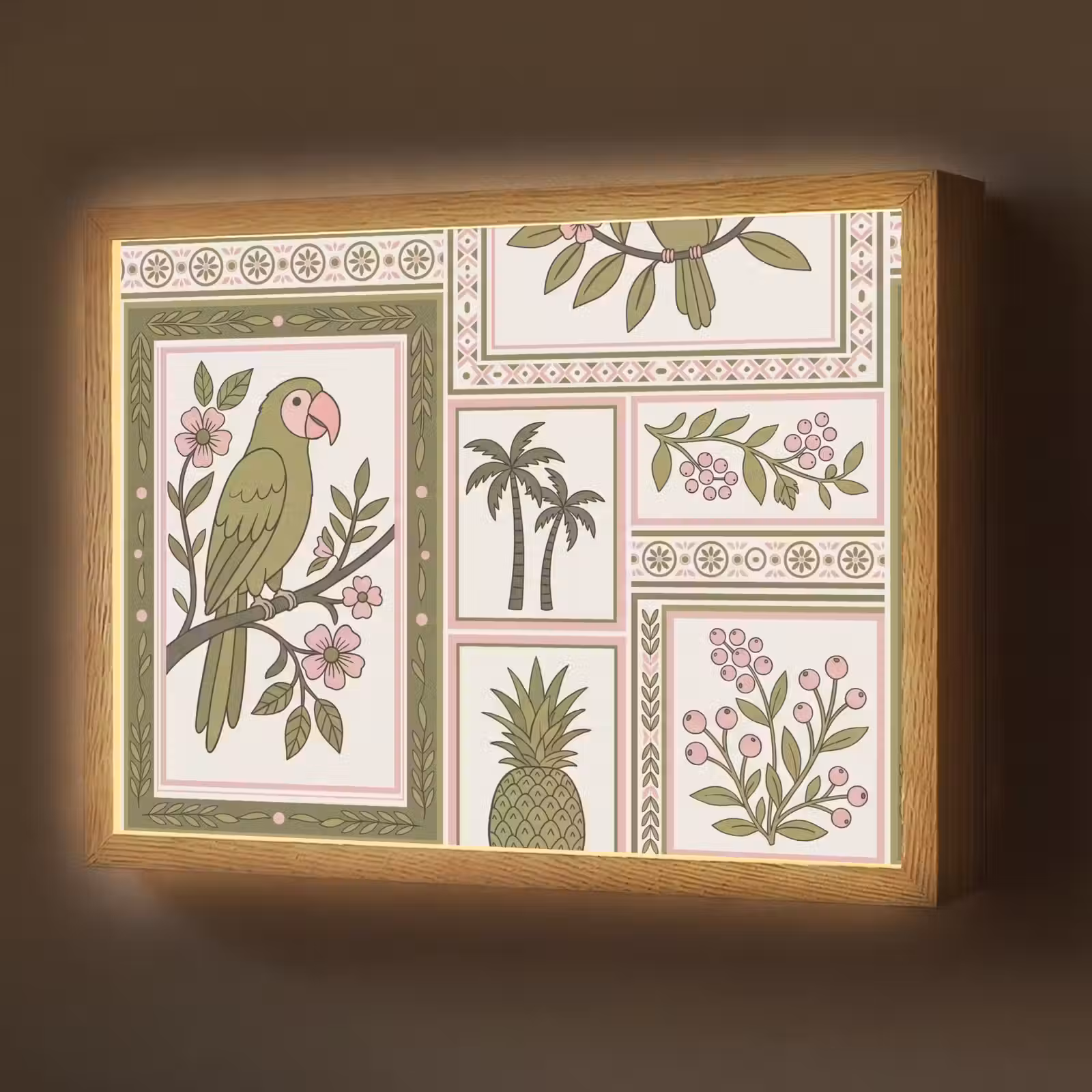 Lightbox - Wandlamp - Vogel - Tropisch - Patroon - Decoratief - Groen — 1