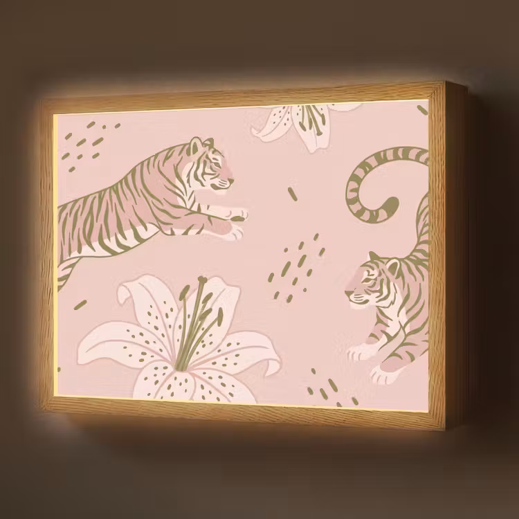 Lightbox - Wandlamp - Kat - Springend - Bloemen - Abstract - Roze — 1