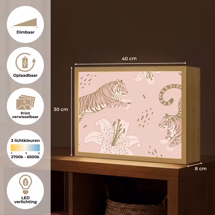 Lightbox - Wandlamp - Kat - Springend - Bloemen - Abstract - Roze — 10