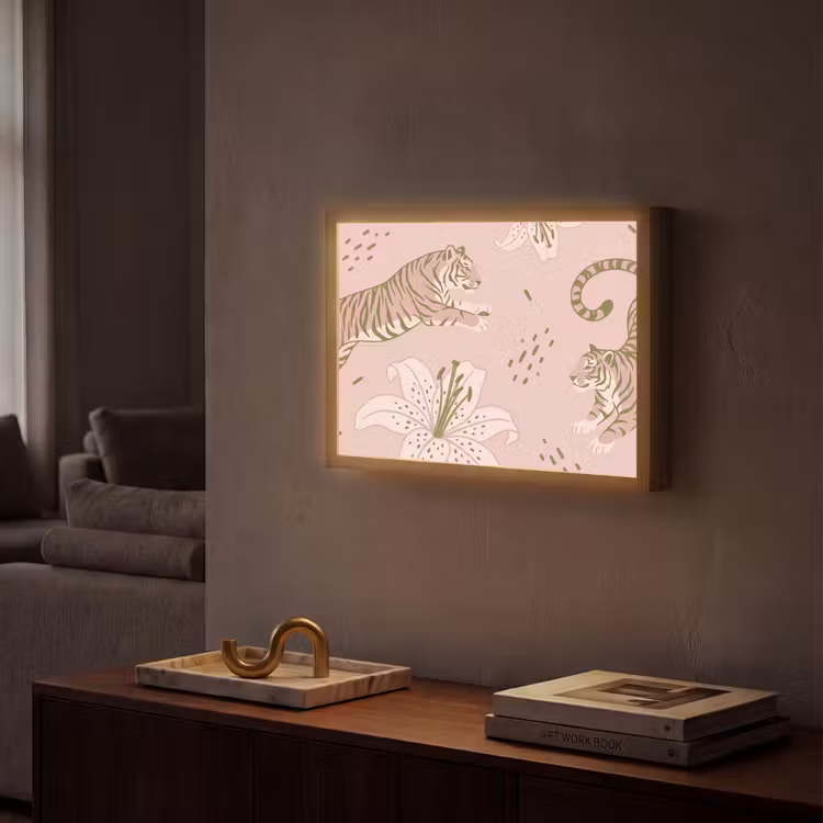 Lightbox - Wandlamp - Kat - Springend - Bloemen - Abstract - Roze — 2