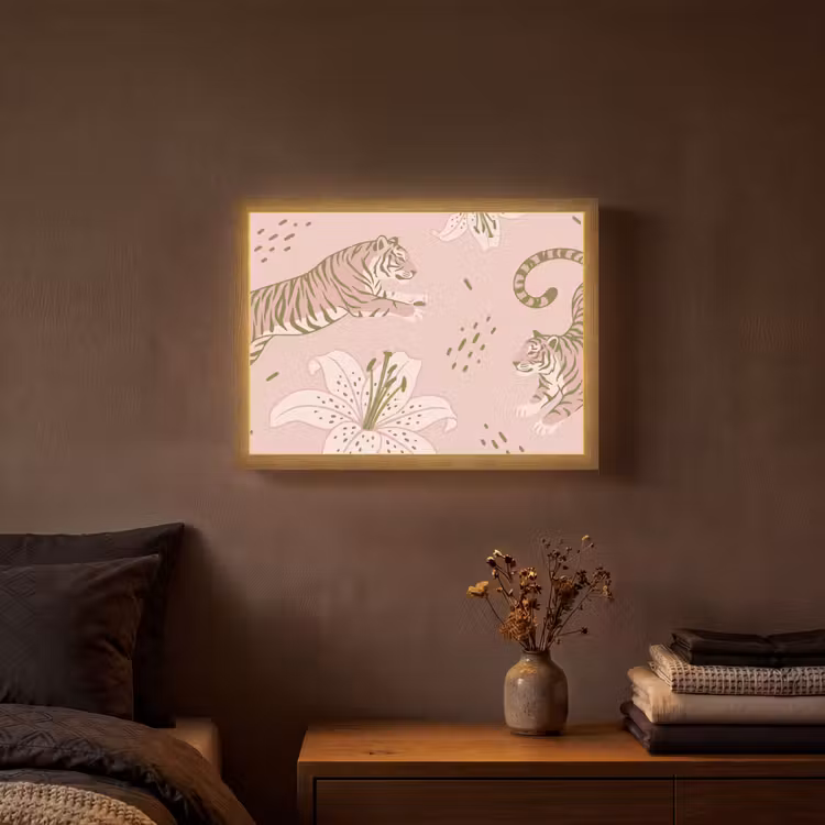 Lightbox - Wandlamp - Kat - Springend - Bloemen - Abstract - Roze — 3