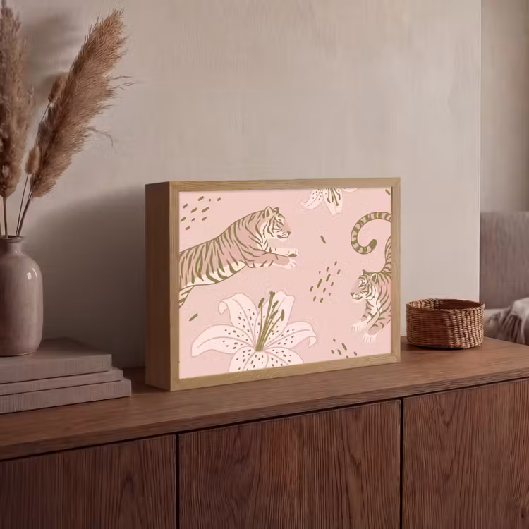 Lightbox - Wandlamp - Kat - Springend - Bloemen - Abstract - Roze — 4