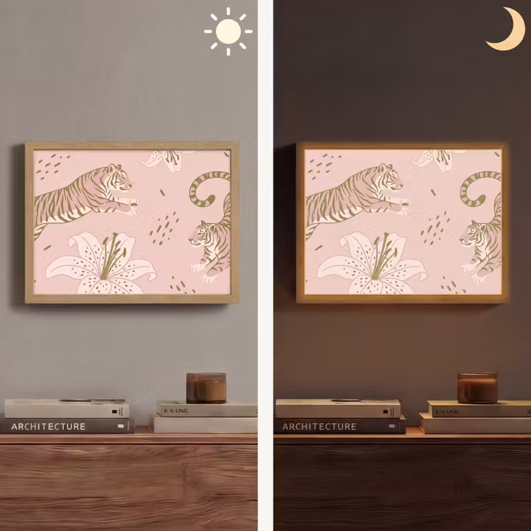 Lightbox - Wandlamp - Kat - Springend - Bloemen - Abstract - Roze — 6