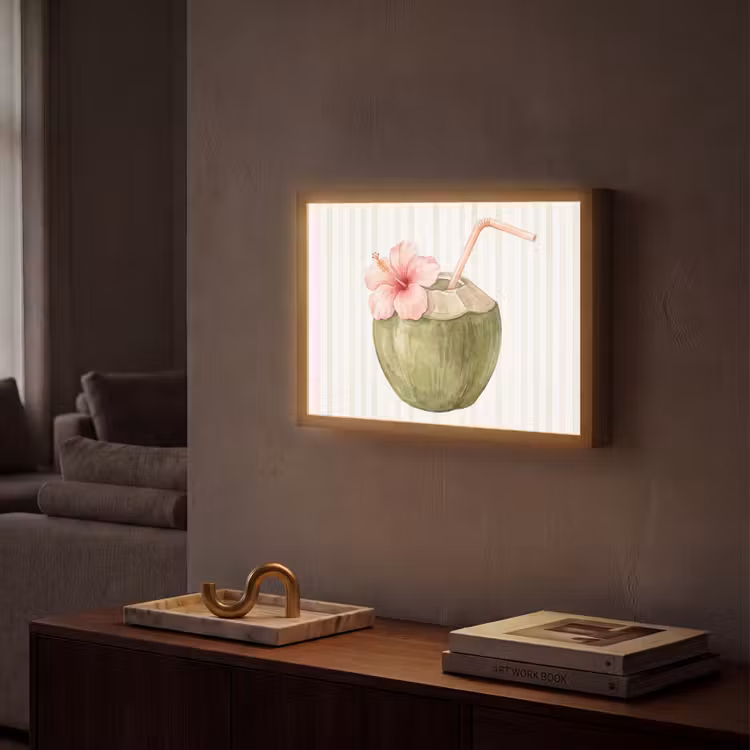 Lightbox - Wandlamp - Kokosnoot - Drank - Tropisch - Illustratie - Zomer — 2