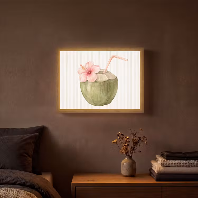 Lightbox - Wandlamp - Kokosnoot - Drank - Tropisch - Illustratie - Zomer — 3