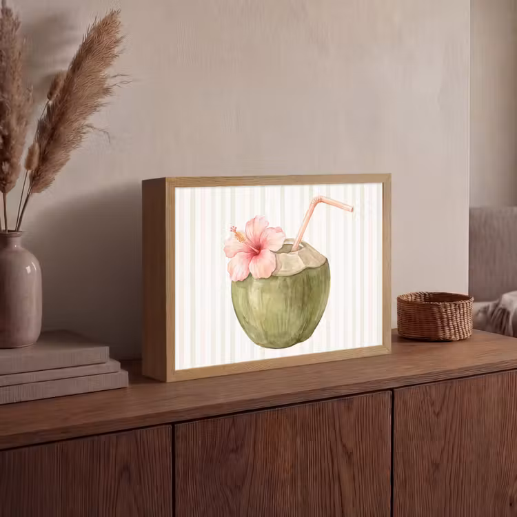 Lightbox - Wandlamp - Kokosnoot - Drank - Tropisch - Illustratie - Zomer — 4