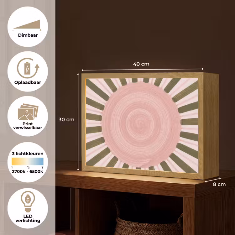 Lightbox - Wandlamp - Patroon - Cirkel - Stralen - Abstract - Roze — 10