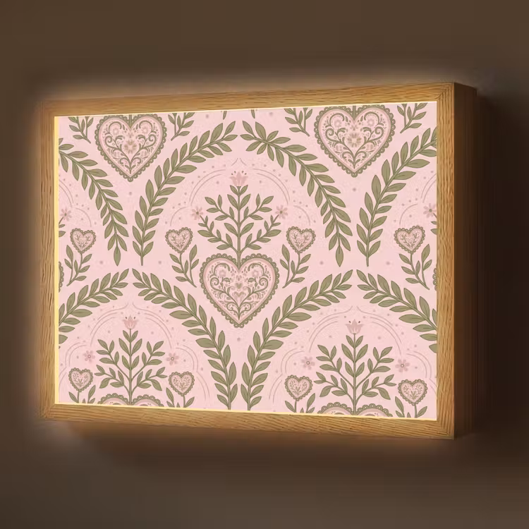 Lightbox - Wandlamp - Patroon - Hart - Bloemen - Folkloristisch - Roze — 1