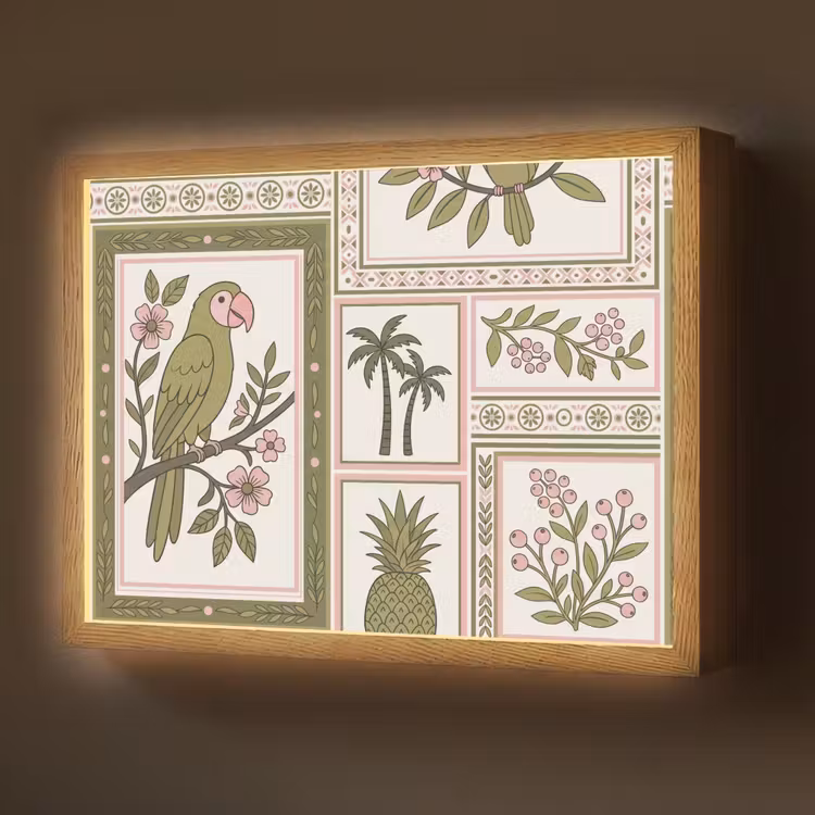 Lightbox - Wandlamp - Vogel - Tropisch - Patroon - Decoratief - Groen — 1