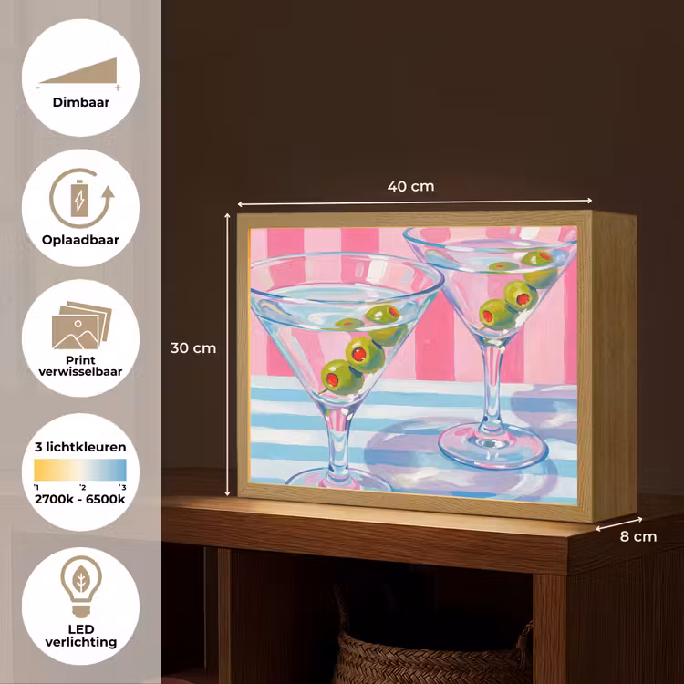 Lightbox - Wandlamp - Cocktail - Olijven - Kunst - Modern - Roze — 10