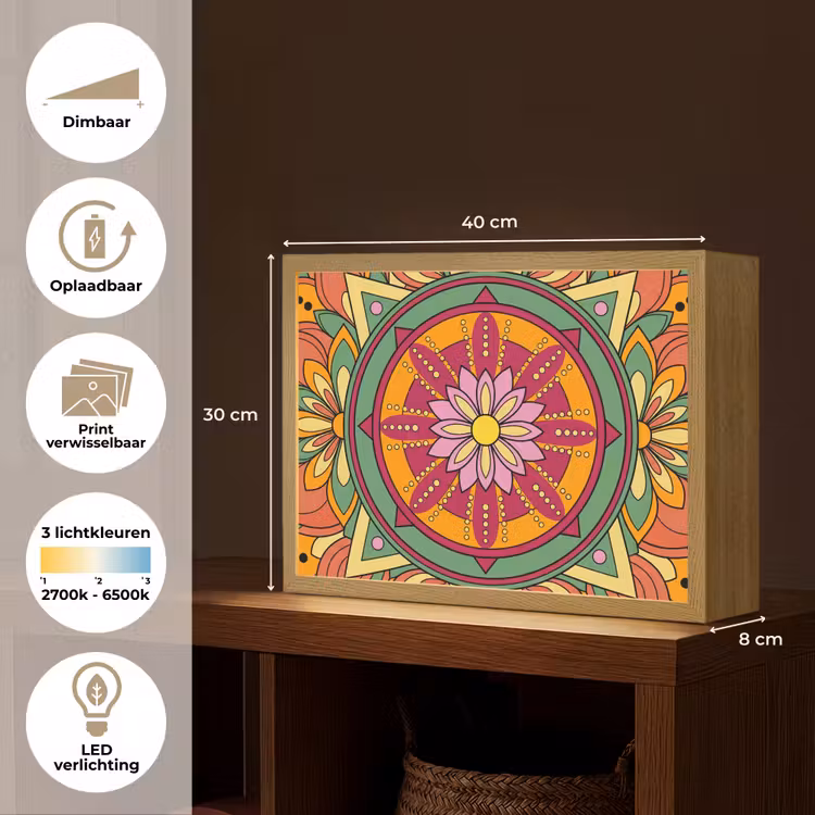 Lightbox - Wandlamp - Mandala - Bloemen - Abstract - Kleurrijk — 10