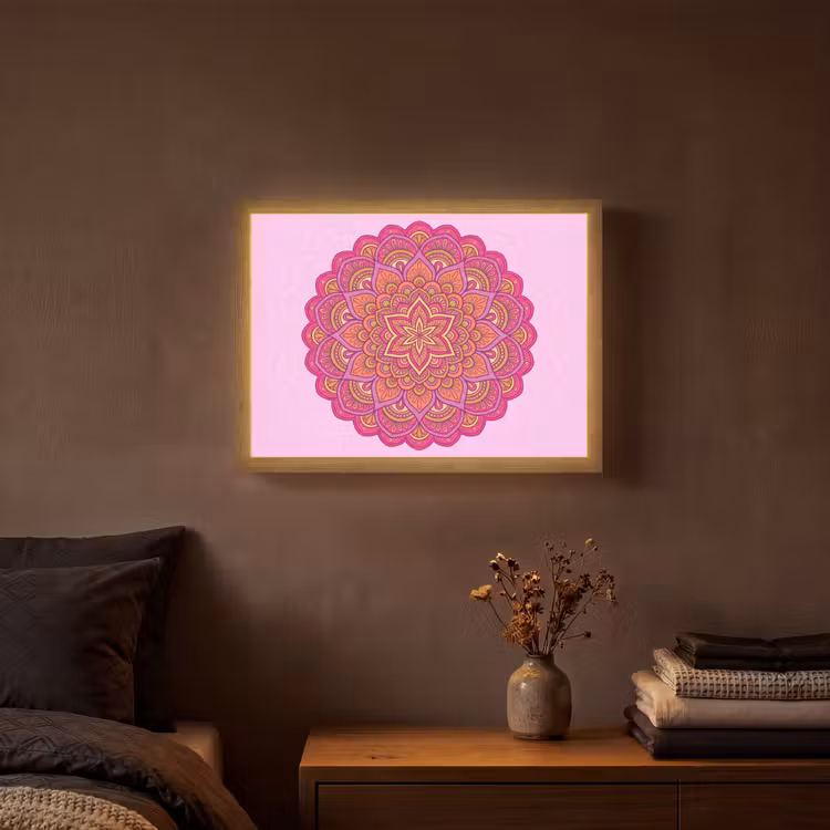 Lightbox - Wandlamp - Mandala - Cirkel - Spiritueel - Oosters - Roze — 3