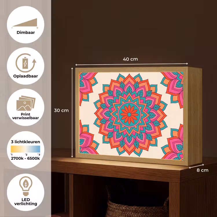 Lightbox - Wandlamp - Mandala - Patroon - Abstract - Kleurrijk - Modern — 10