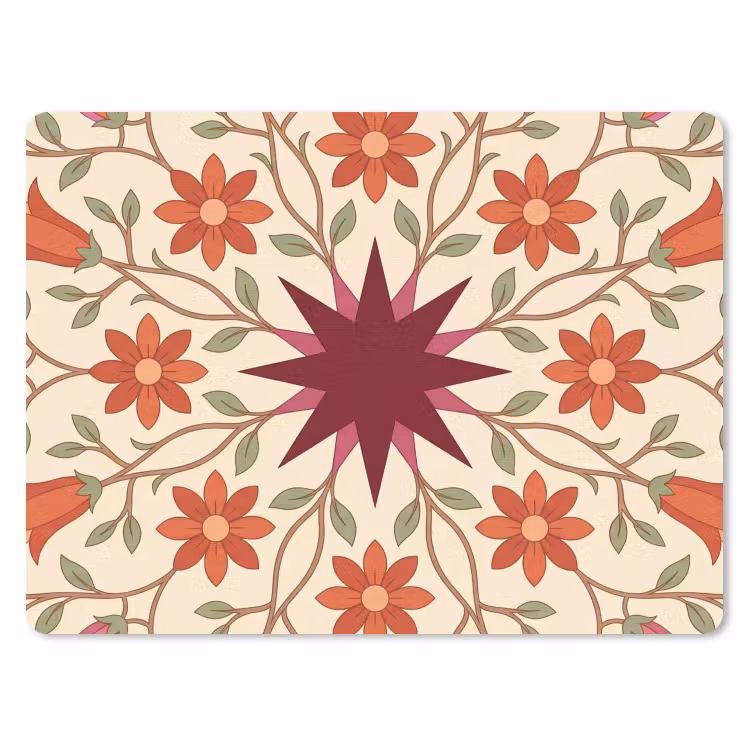 Muismat - Bloemen - Mandala - Decoratief - Rood — 1