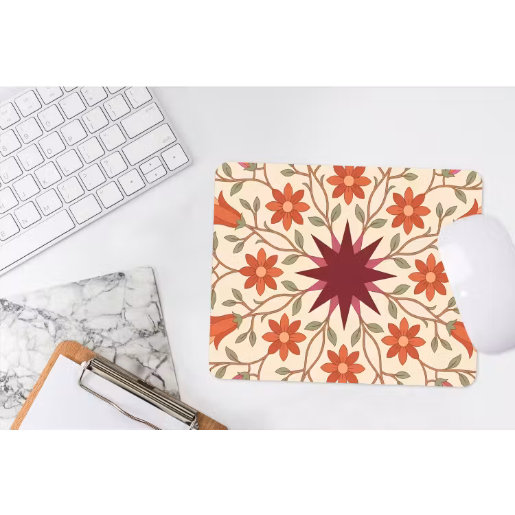 Muismat - Bloemen - Mandala - Decoratief - Rood — 2