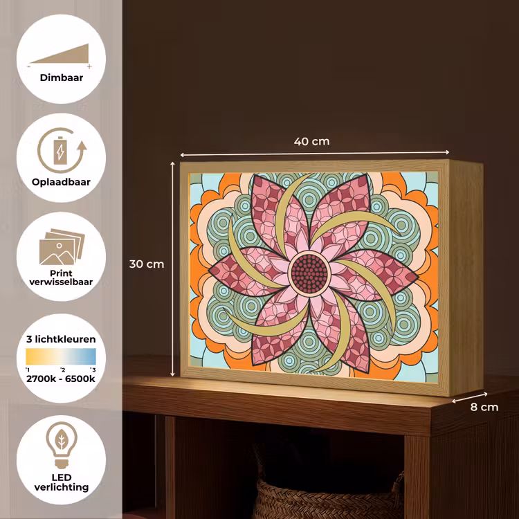 Lightbox - Wandlamp - Mandala - Geometrisch - Kunst - Decoratief - Kleurrijk — 10