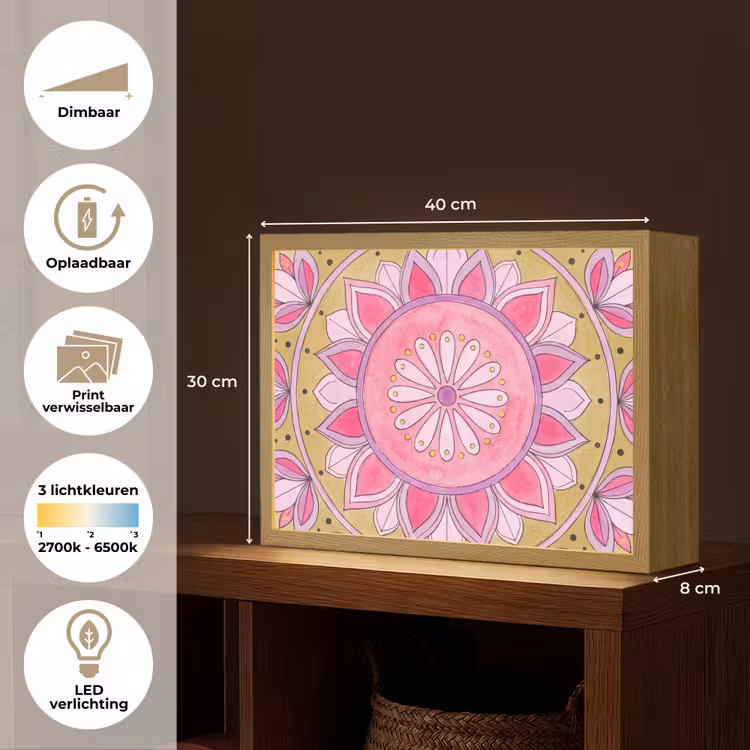 Lightbox - Wandlamp - Mandala - Patroon - Kunst - Aquarel - Roze — 10