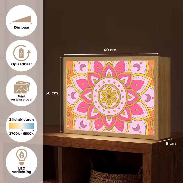 Lightbox - Wandlamp - Patroon - Bloemmotief - Decoratie - Abstract - Roze — 10