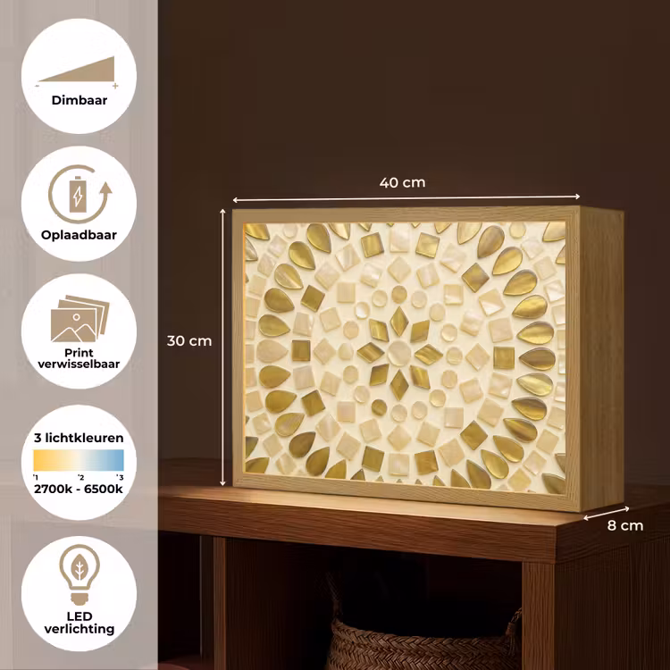 Lightbox - Wandlamp - Patroon - Vormen - Mozaïek - Abstract - Goud — 10