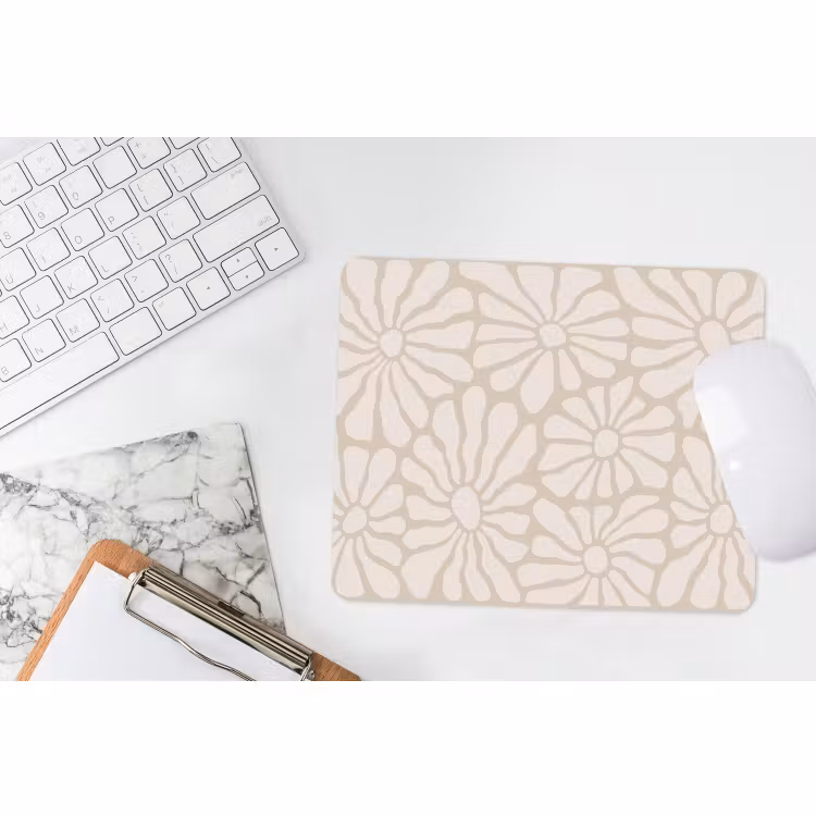 Muismat - Bloemen - Print - Beige - Bruin - Minimalistisch — 2